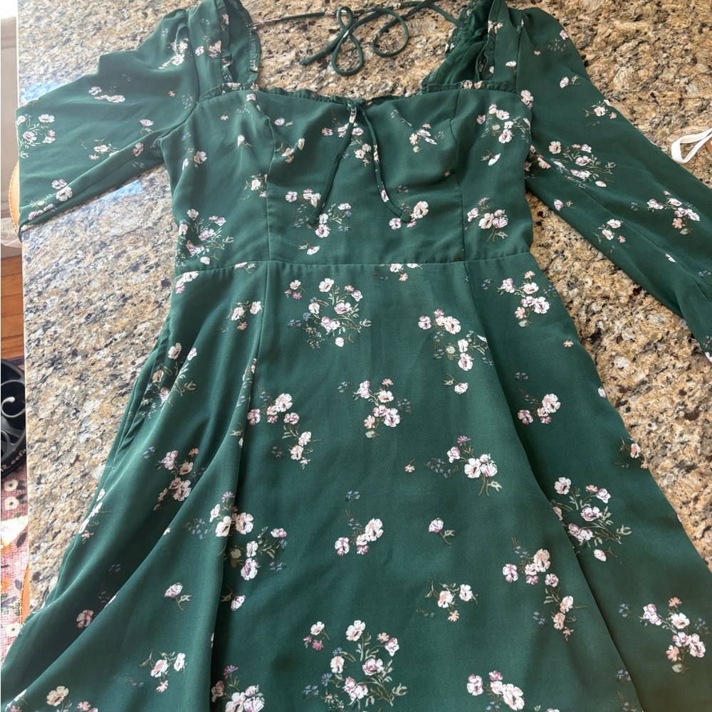 Abercrombie & Fitch Green Puff Sleeve Sweetheart Dress